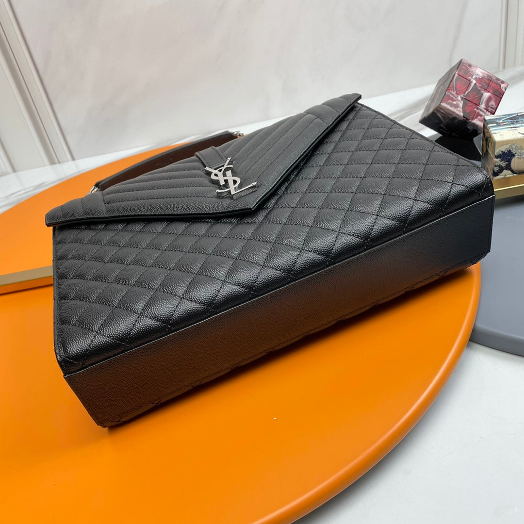 Saint Laurent Envelope Medium Bag in Mix Matelassé Grain de Poudre Leather - Black