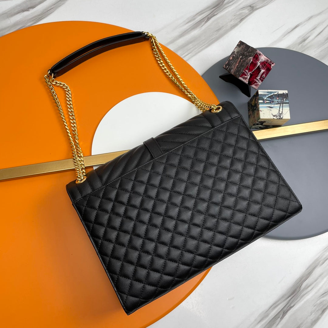 Saint Laurent Medium Envelope Bag in Quilted Leather - Black