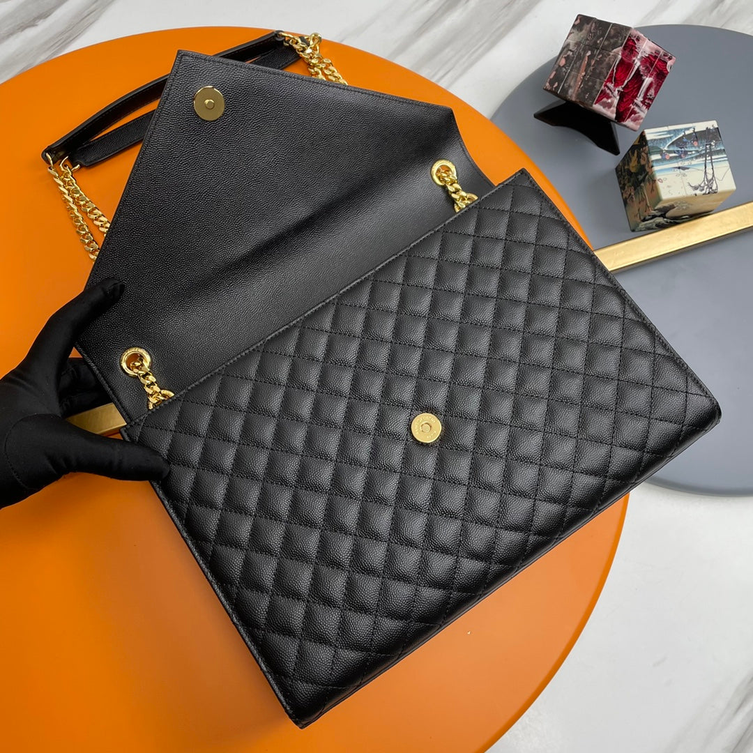 Saint Laurent Medium Envelope Bag in Quilted Leather - Black