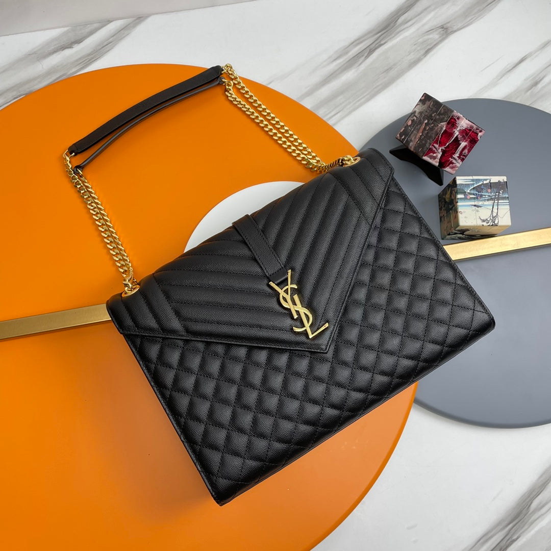 Saint Laurent Medium Envelope Bag in Quilted Leather - Black
