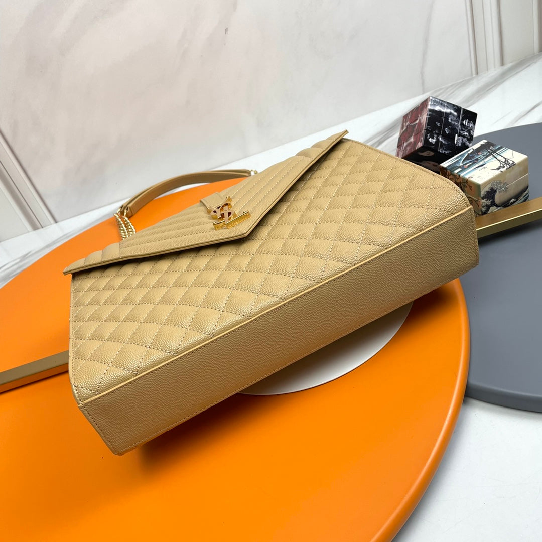Saint Laurent Envelope Medium Bag in Mix Matelassé Grain de Poudre Leather - Beige