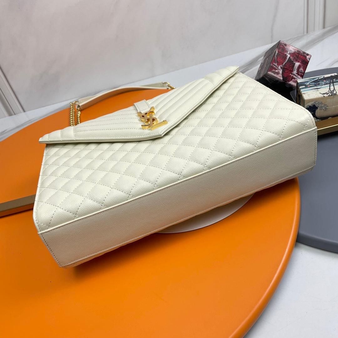 Saint Laurent Envelope Medium Bag in Quilted Leather - White/Gold