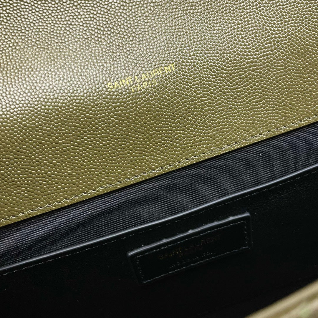 Saint Laurent YSL Envelope Medium Bag in Quilted Olive Green Leather