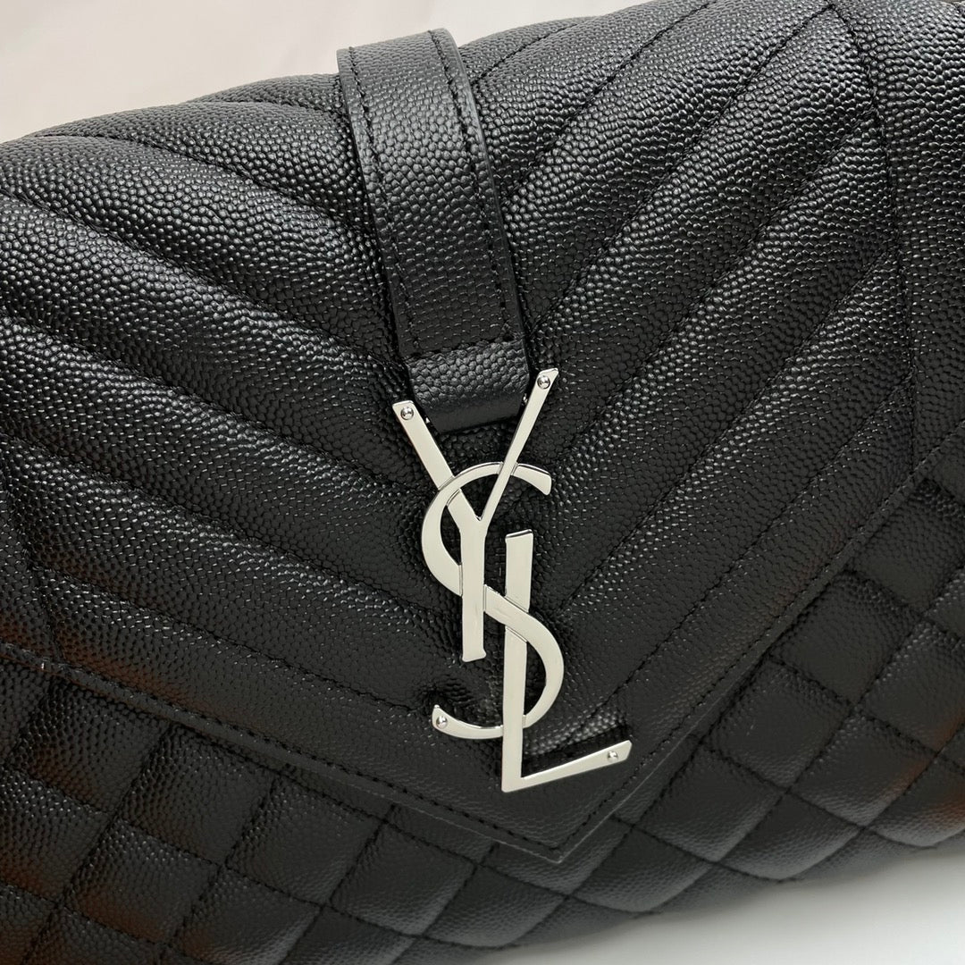Saint Laurent Medium Envelope Bag in Black Quilted Leather