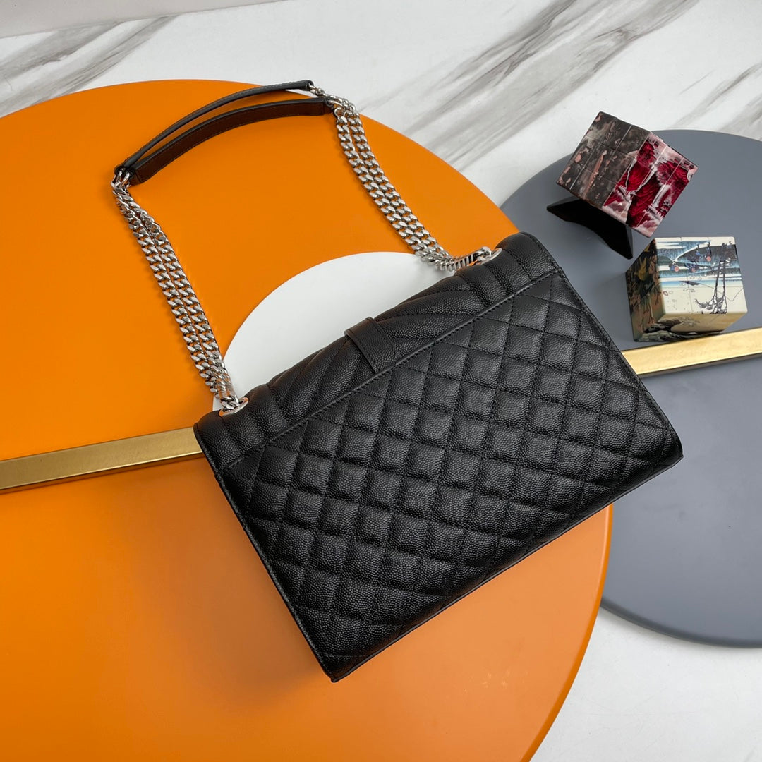 Saint Laurent Medium Envelope Bag in Black Quilted Leather