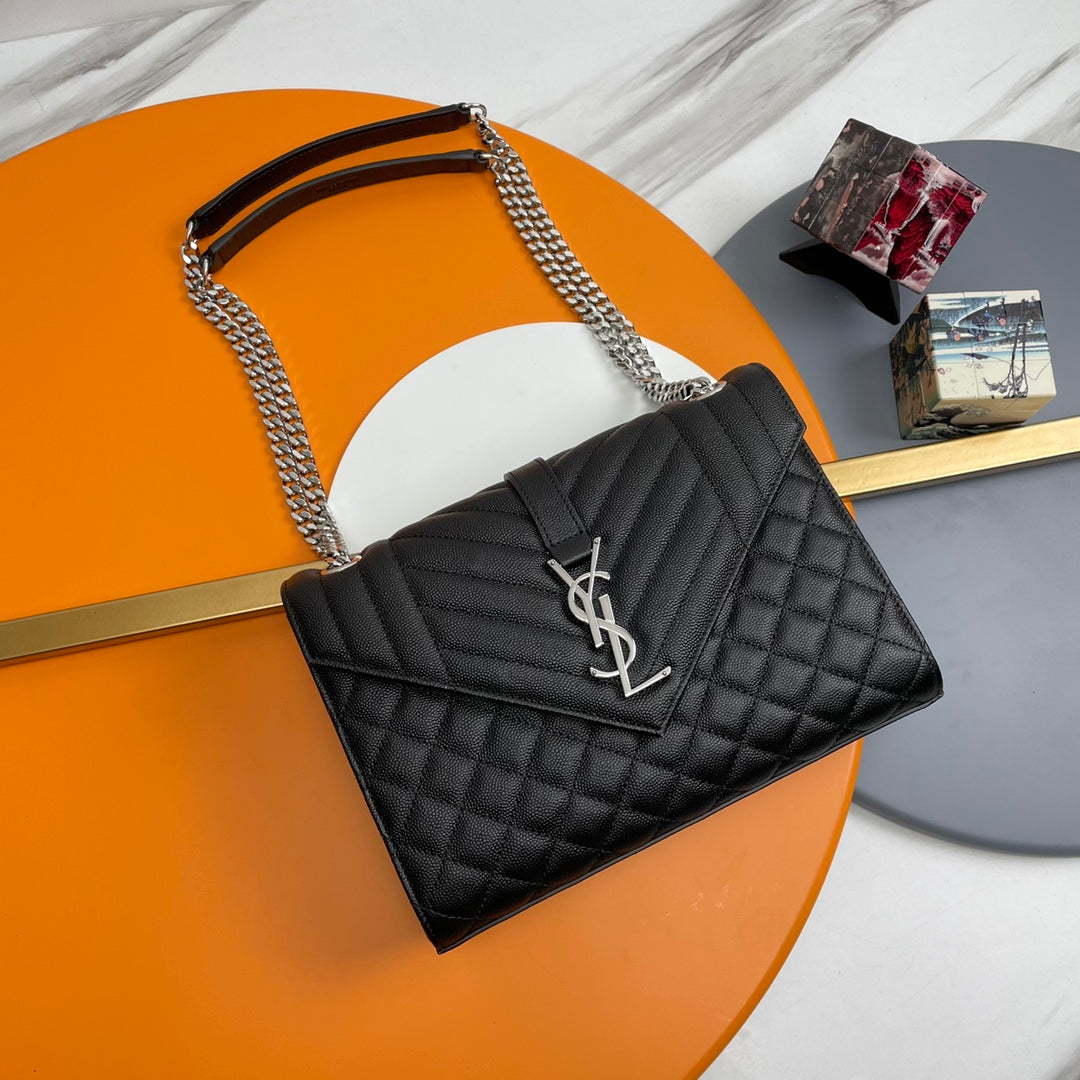 Saint Laurent Medium Envelope Bag in Black Quilted Leather