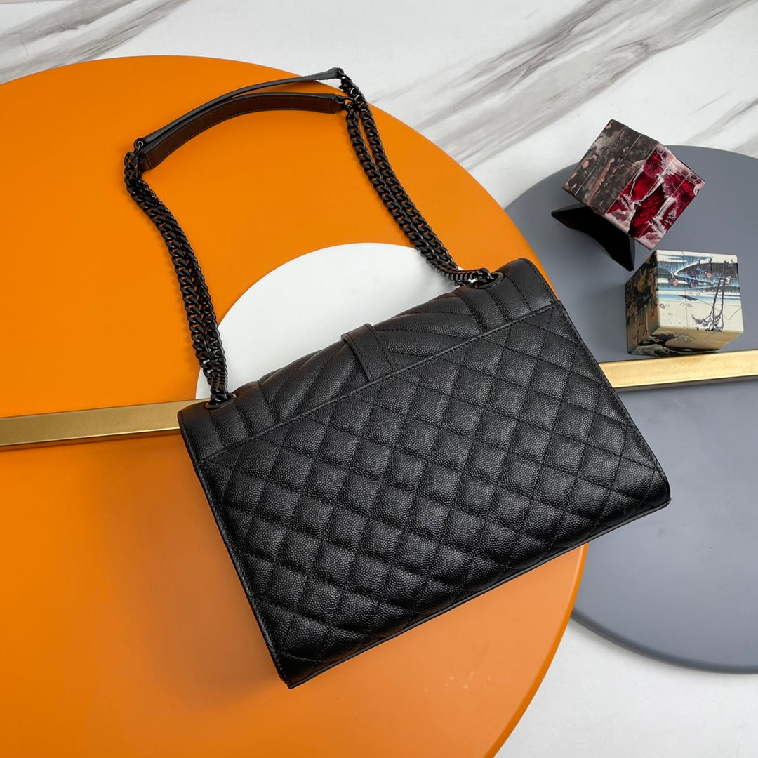 Saint Laurent Envelope Medium Chain Bag in Quilted Leather - Black