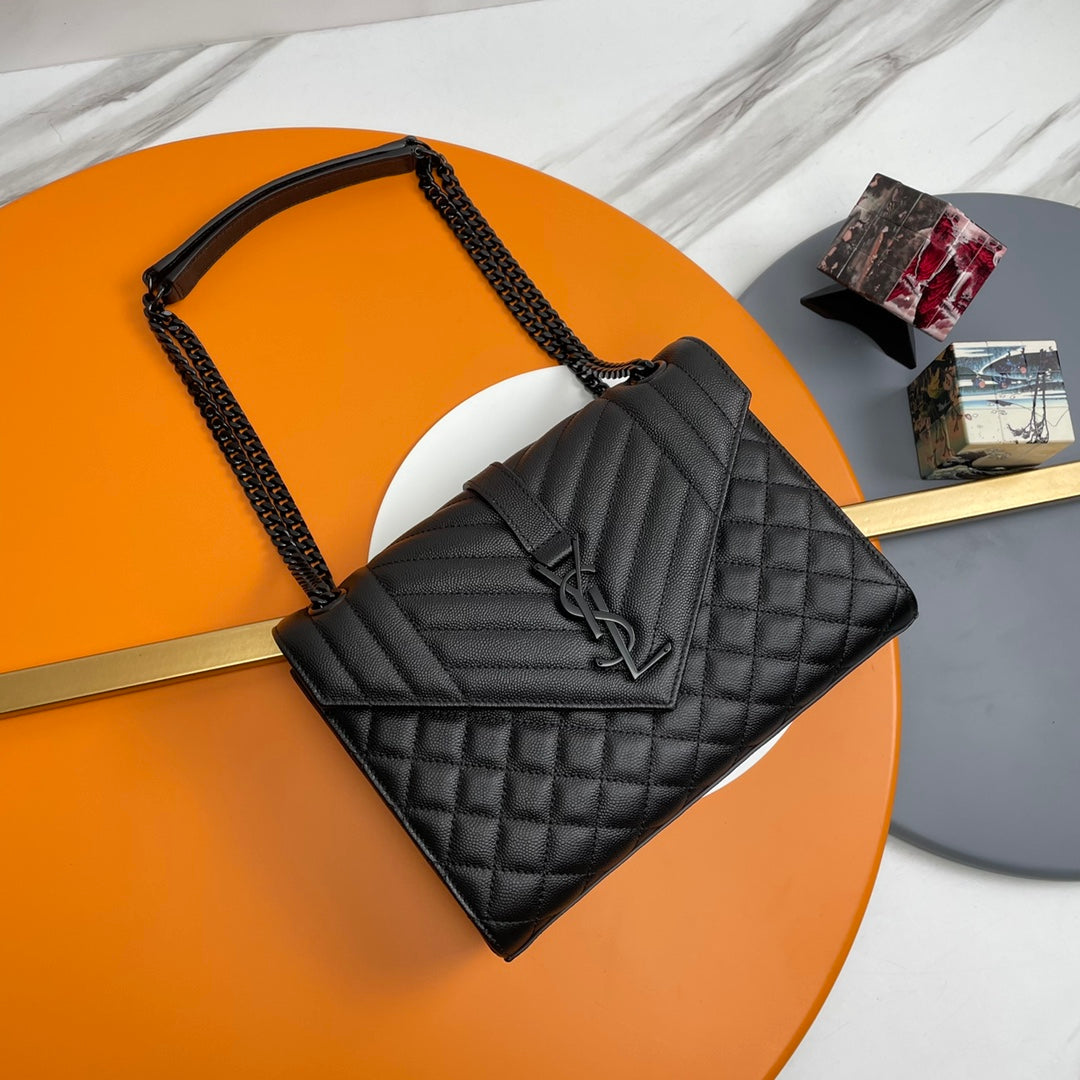 Saint Laurent Envelope Medium Chain Bag in Quilted Leather - Black