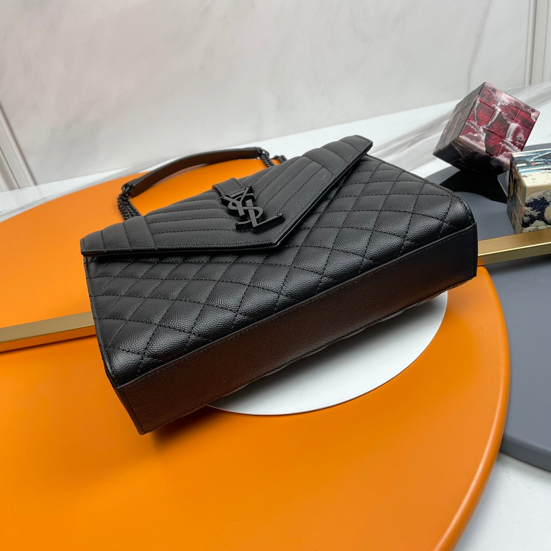 Saint Laurent Envelope Medium Chain Bag in Quilted Leather - Black