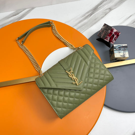 Saint Laurent Envelope Bag in Mix Matelassé Grain de Poudre Leather - Olive Green