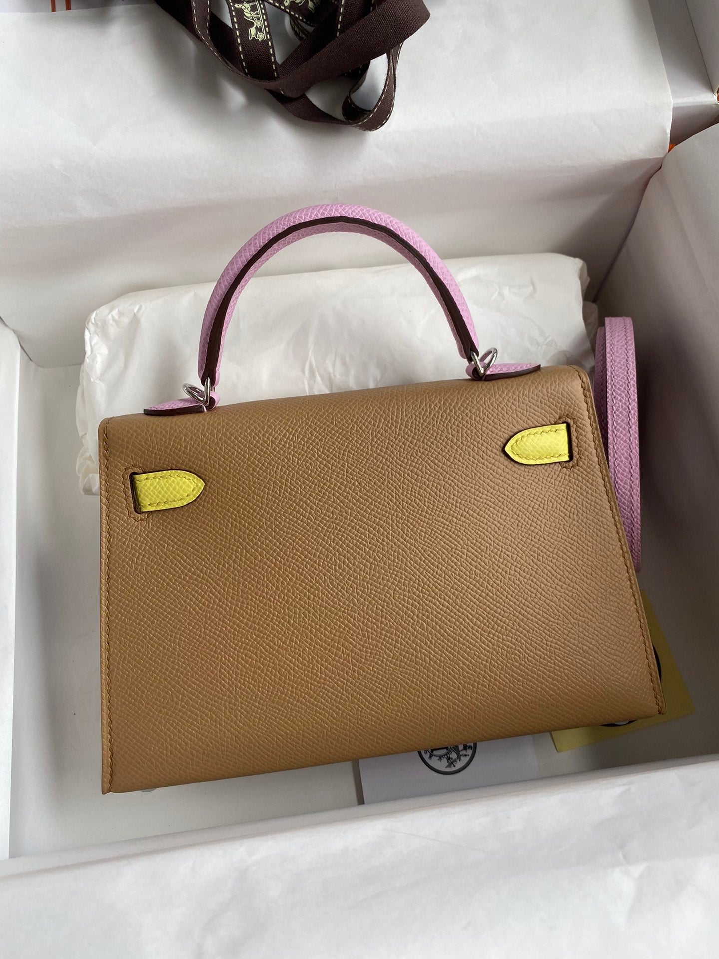 Hermès Tri-Color Kelly Sellier Handbag - Brown, Yellow, and Pink with Silver Hardware