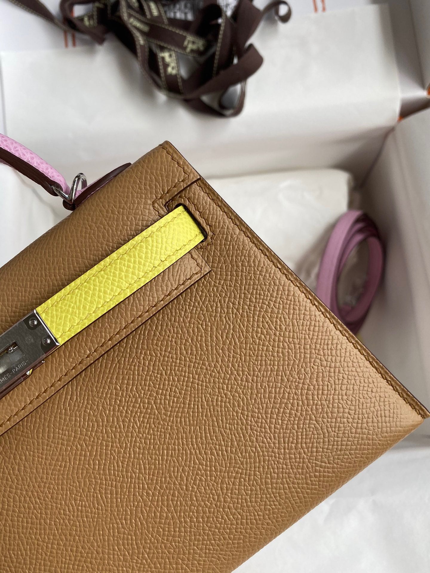 Hermès Tri-Color Kelly Sellier Handbag - Brown, Yellow, and Pink with Silver Hardware