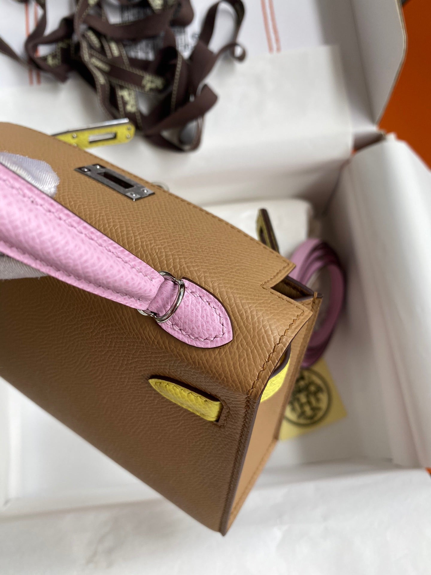 Hermès Tri-Color Kelly Sellier Handbag - Brown, Yellow, and Pink with Silver Hardware