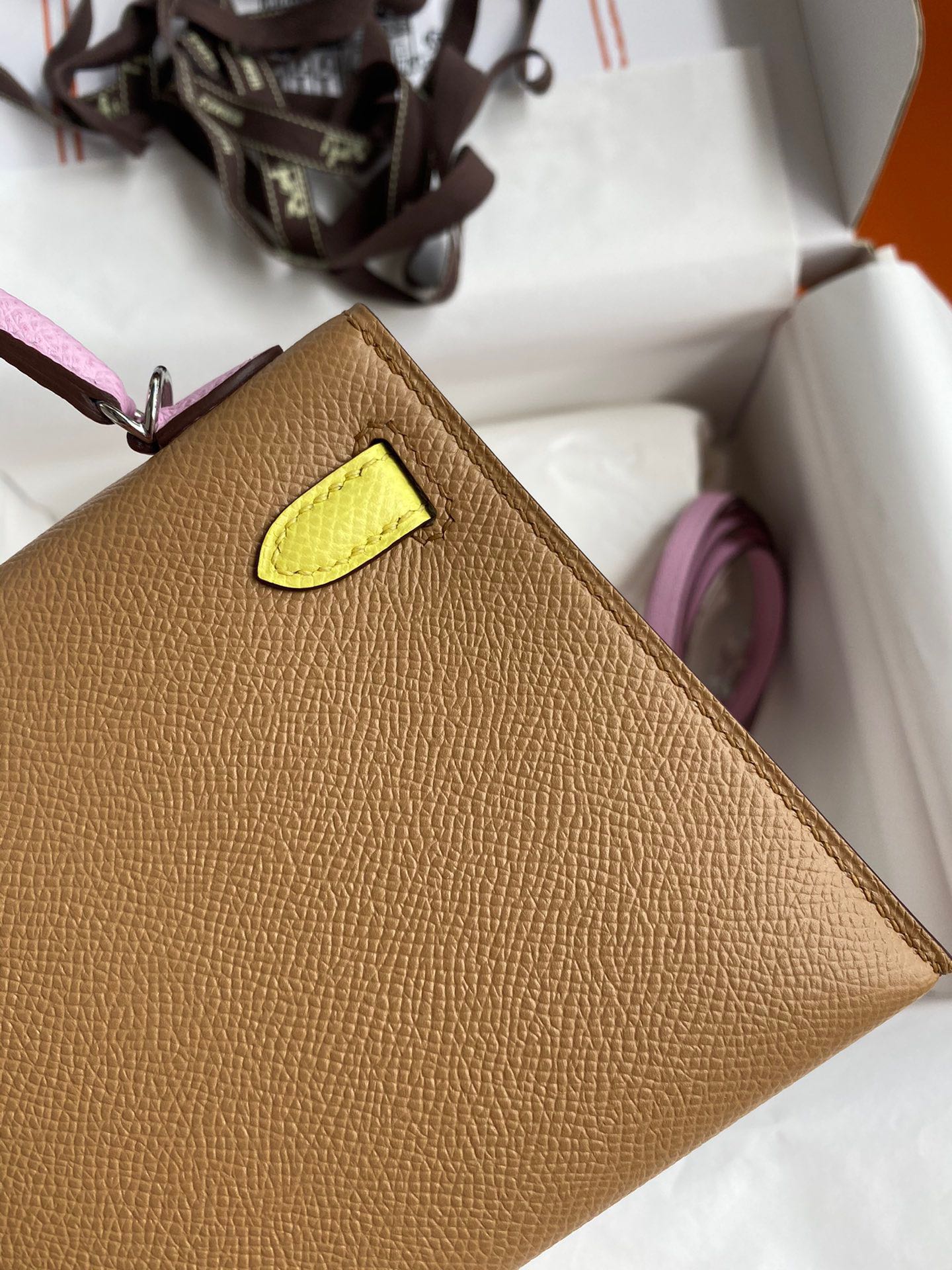 Hermès Tri-Color Kelly Sellier Handbag - Brown, Yellow, and Pink with Silver Hardware