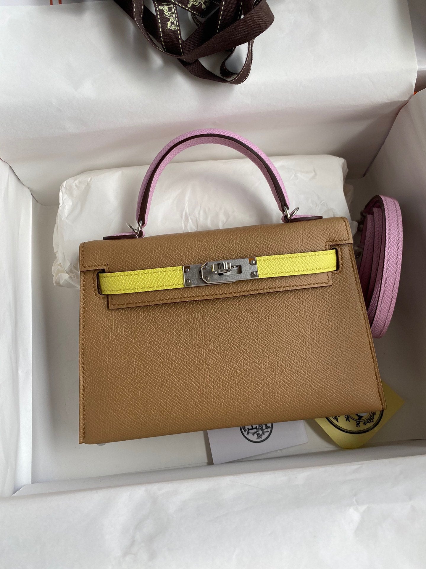 Hermès Tri-Color Kelly Sellier Handbag - Brown, Yellow, and Pink with Silver Hardware
