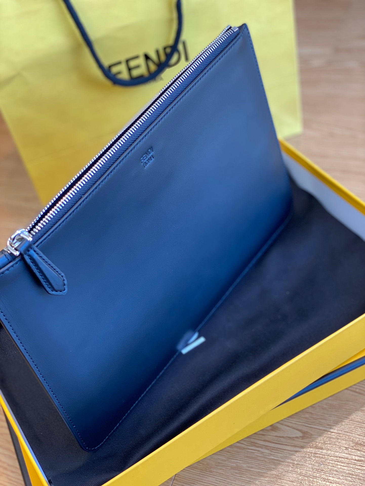 Fendi Monster Eyes Bag Bug Navy Blue Leather Pouch Clutch with Original Packaging