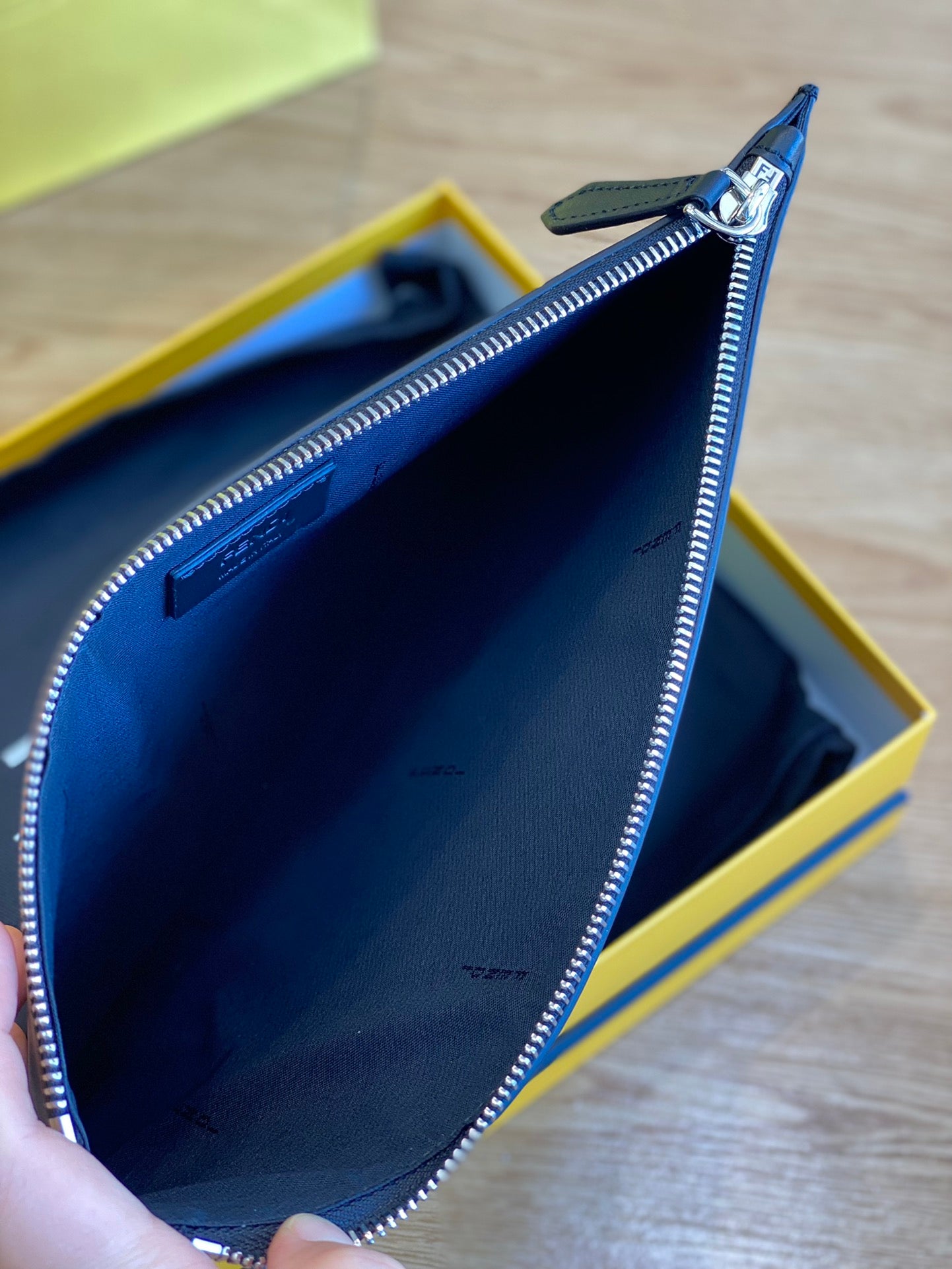 Fendi Monster Eyes Bag Bug Navy Blue Leather Pouch Clutch with Original Packaging