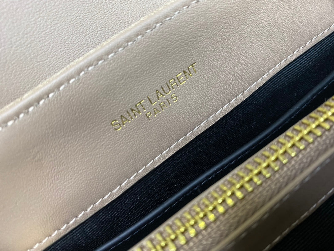 Saint Laurent Small Loulou Suede Shoulder Bag - Beige