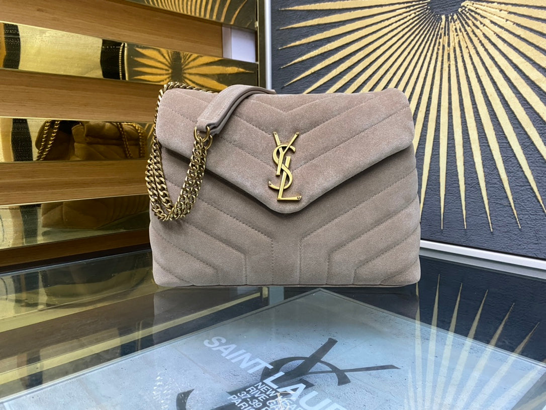 Saint Laurent Small Loulou Suede Shoulder Bag - Beige