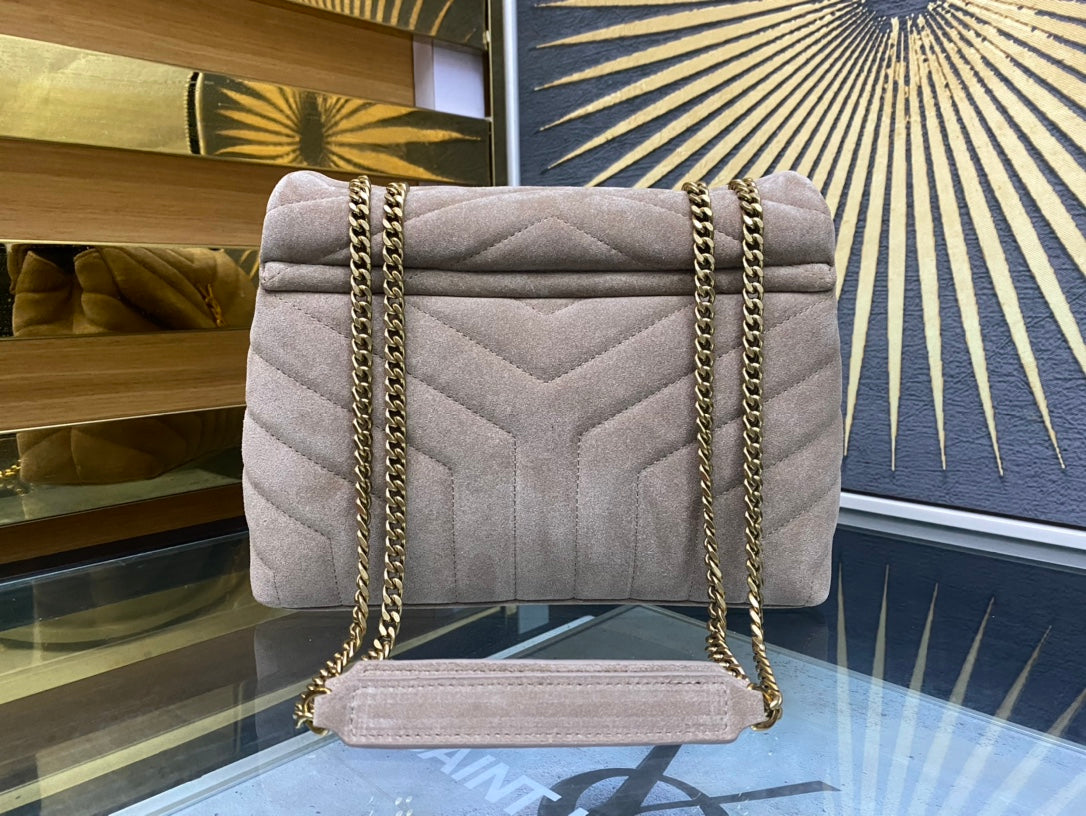 Saint Laurent Small Loulou Suede Shoulder Bag - Beige
