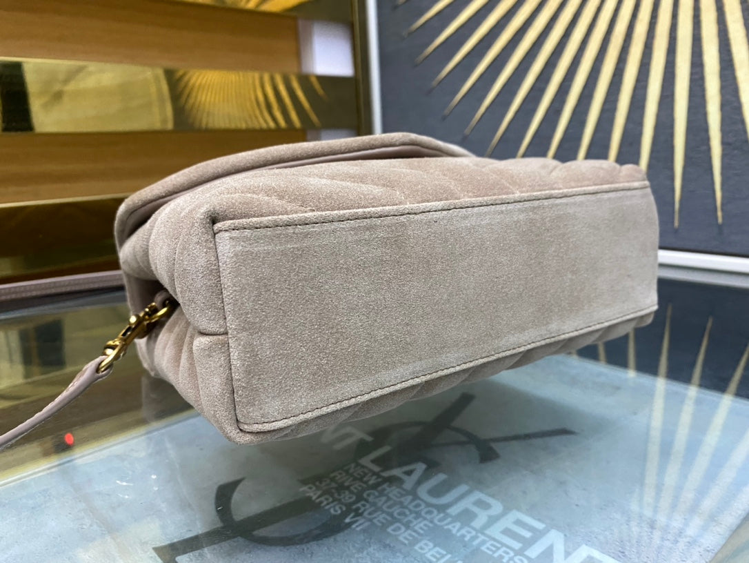 Saint Laurent Loulou Toy Bag in Matelassé Suede - Taupe