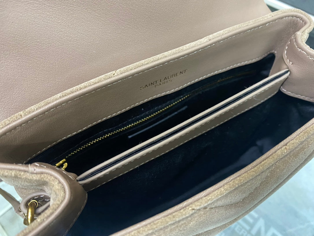 Saint Laurent Loulou Toy Bag in Matelassé Suede - Taupe