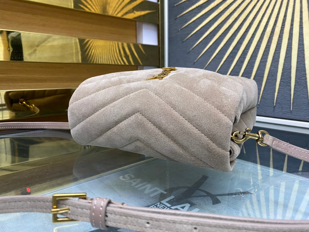 Saint Laurent Loulou Toy Bag in Matelassé Suede - Taupe