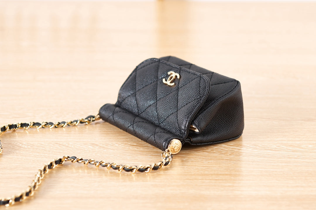 Chanel Quilted Mini Flap Bag - Black Lambskin with Gold-Tone Chain Strap