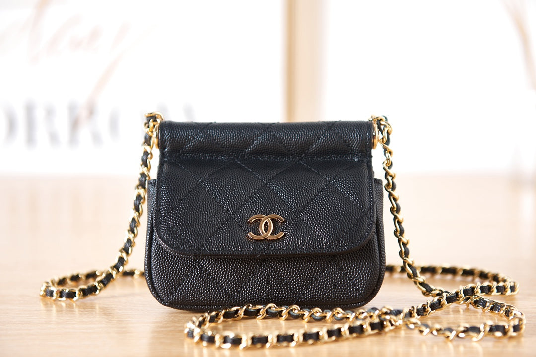 Chanel Quilted Mini Flap Bag - Black Lambskin with Gold-Tone Chain Strap