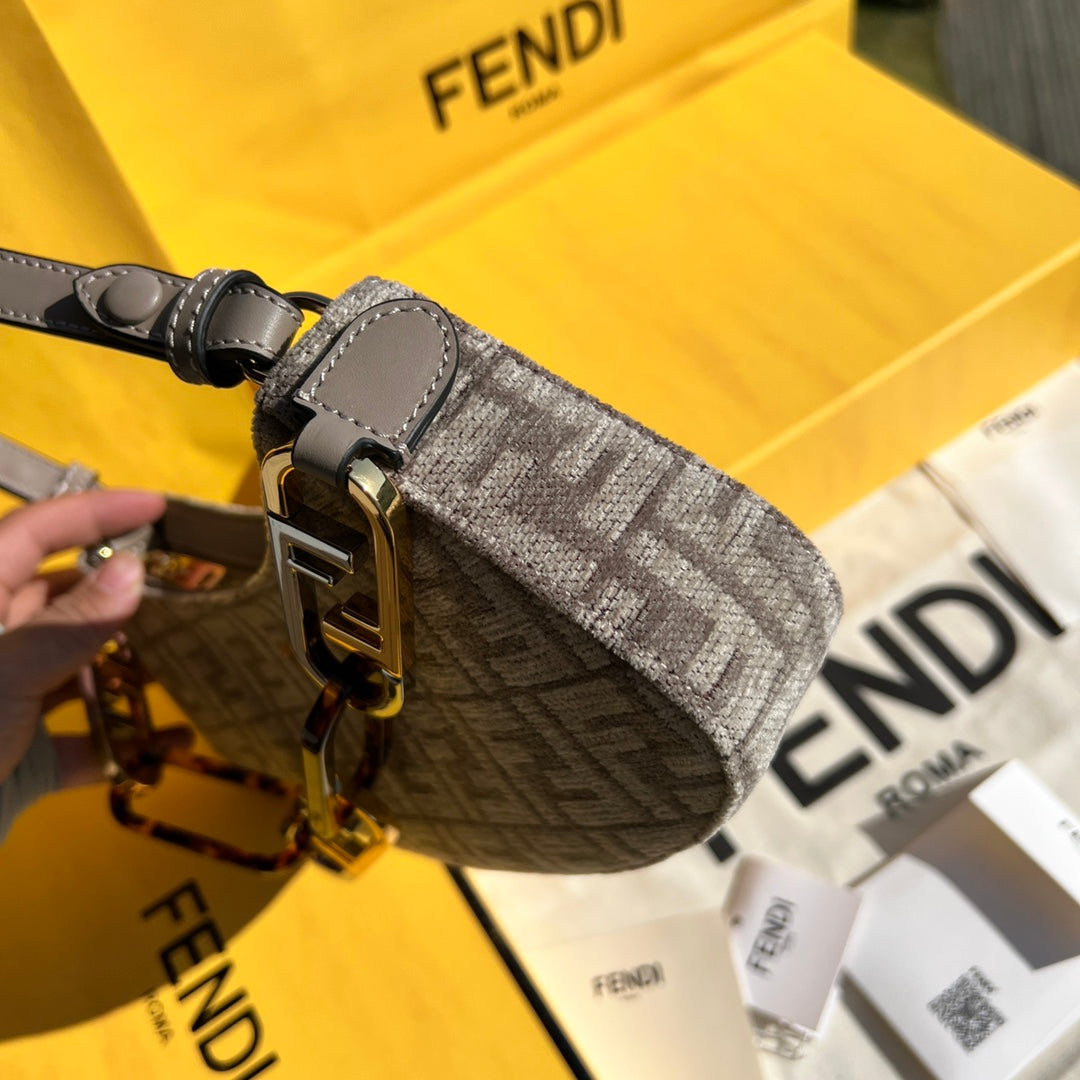 Fendi O'Lock Swing Brown Fabric Bag with FF Motif