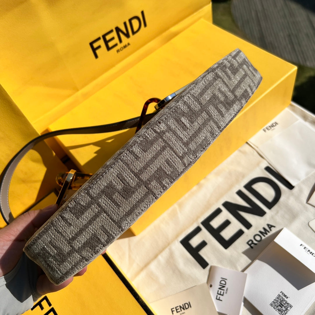Fendi O'Lock Swing Brown Fabric Bag with FF Motif