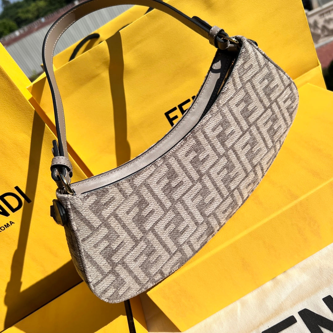 Fendi O'Lock Swing Brown Fabric Bag with FF Motif