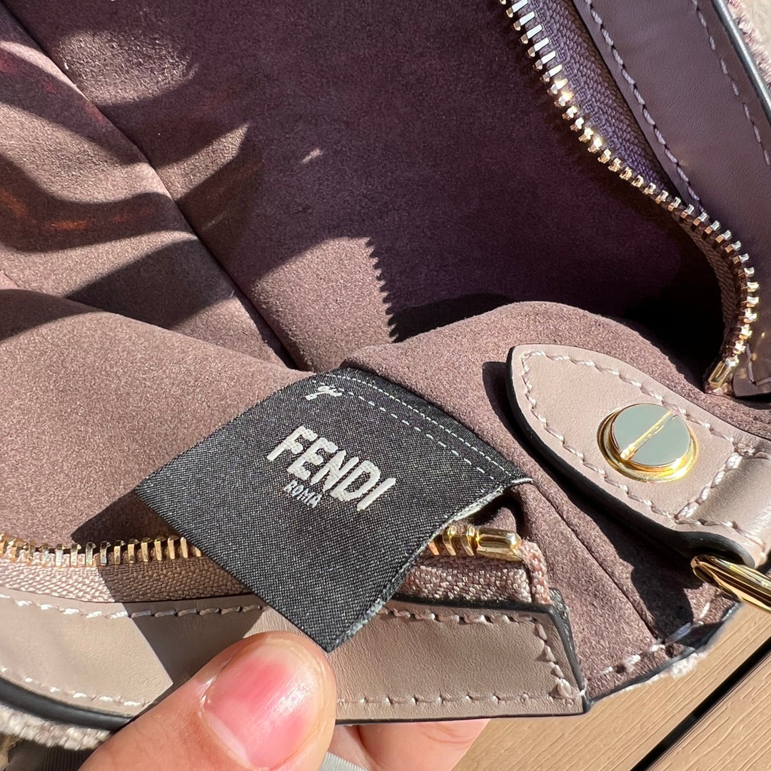 Fendi O'Lock Swing Brown Fabric Bag with FF Motif