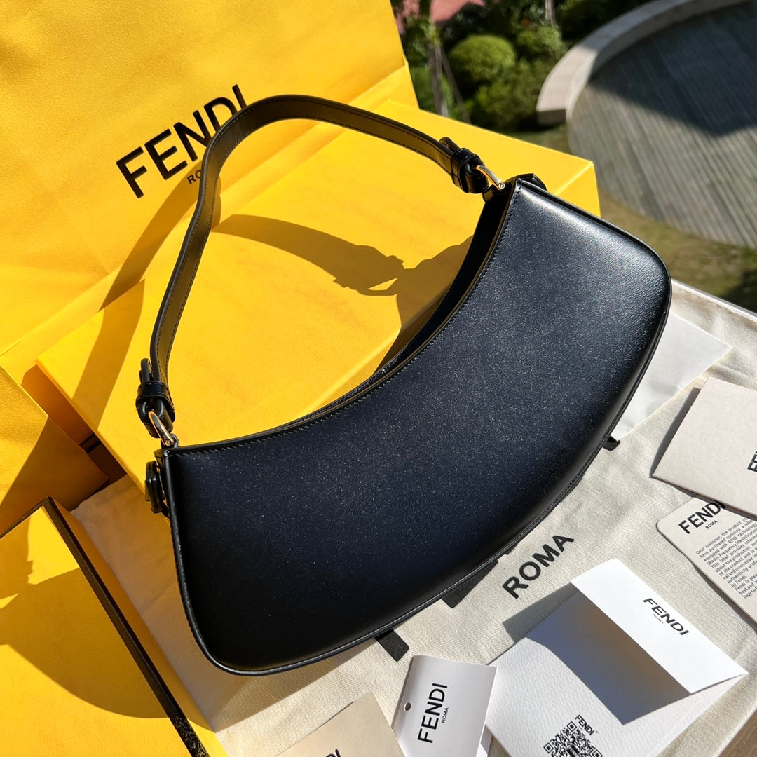 Fendi O'Lock Swing Black Leather Bag with Tortoiseshell and Metal Chain