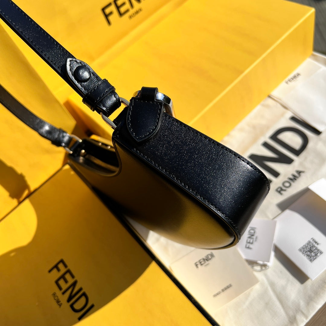 Fendi O'Lock Swing Black Leather Bag with Tortoiseshell and Metal Chain