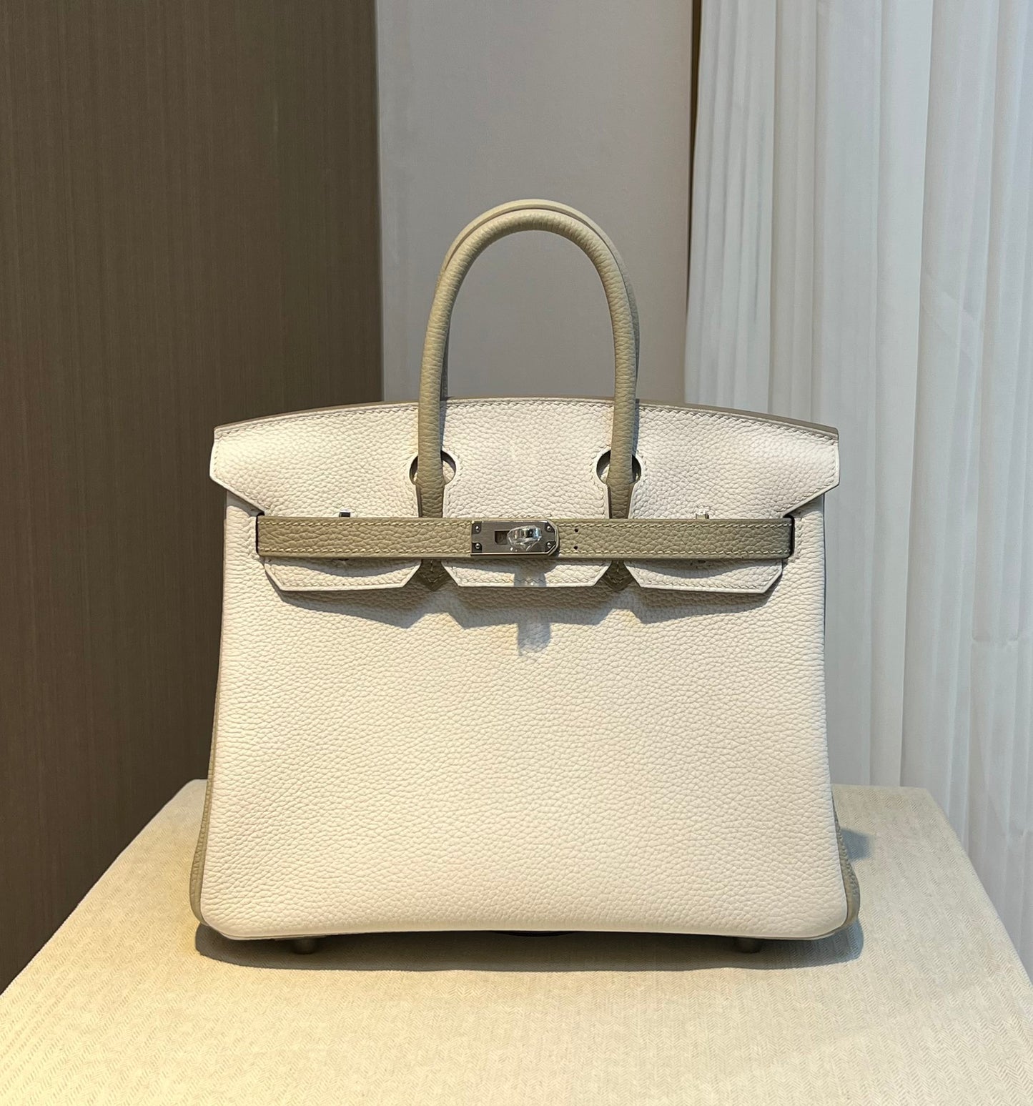 Hermès Birkin 25 Bicolor Handbag - Nata &amp; Etain Epsom Leather
