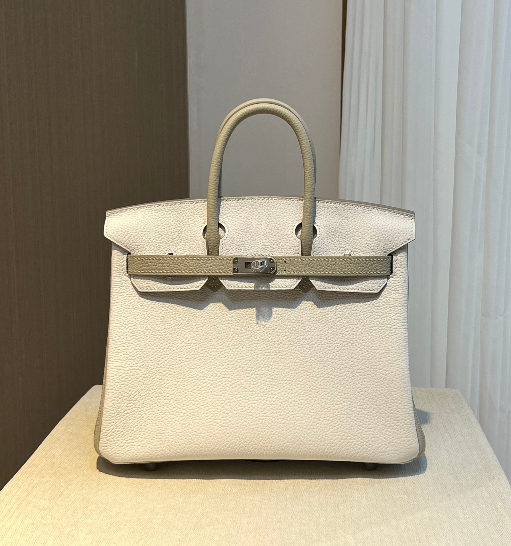 Hermès Birkin 25 Bicolor Handbag - Nata &amp; Etain Epsom Leather