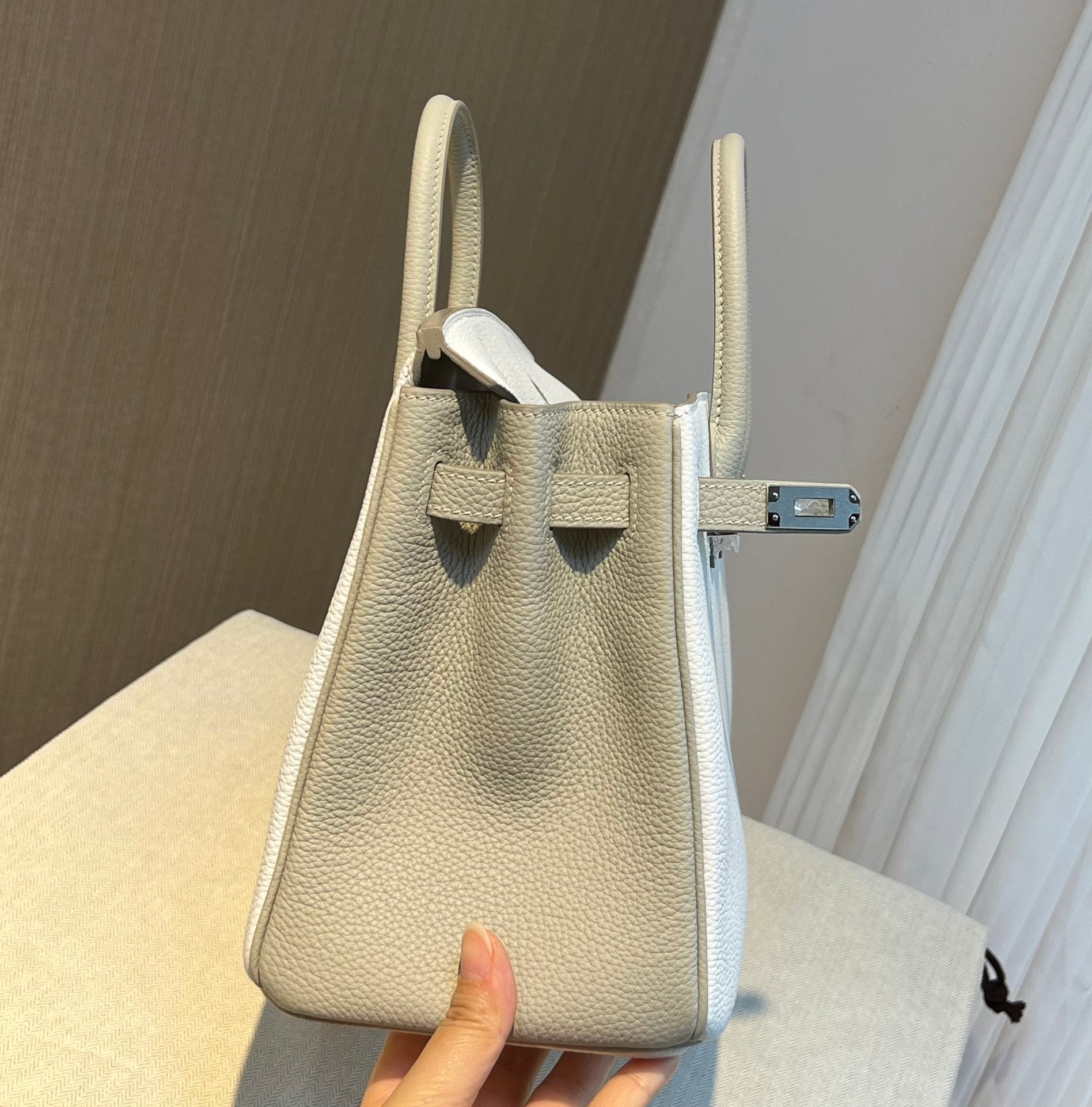 Hermès Birkin 25 Bicolor Handbag - Nata &amp; Etain Epsom Leather