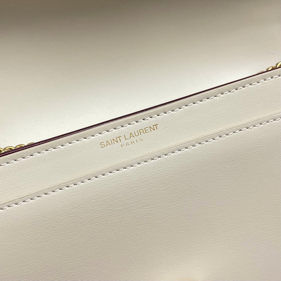 Saint Laurent Cassandra Envelope Chain Bag in Beige Leather with Gold Hardware
