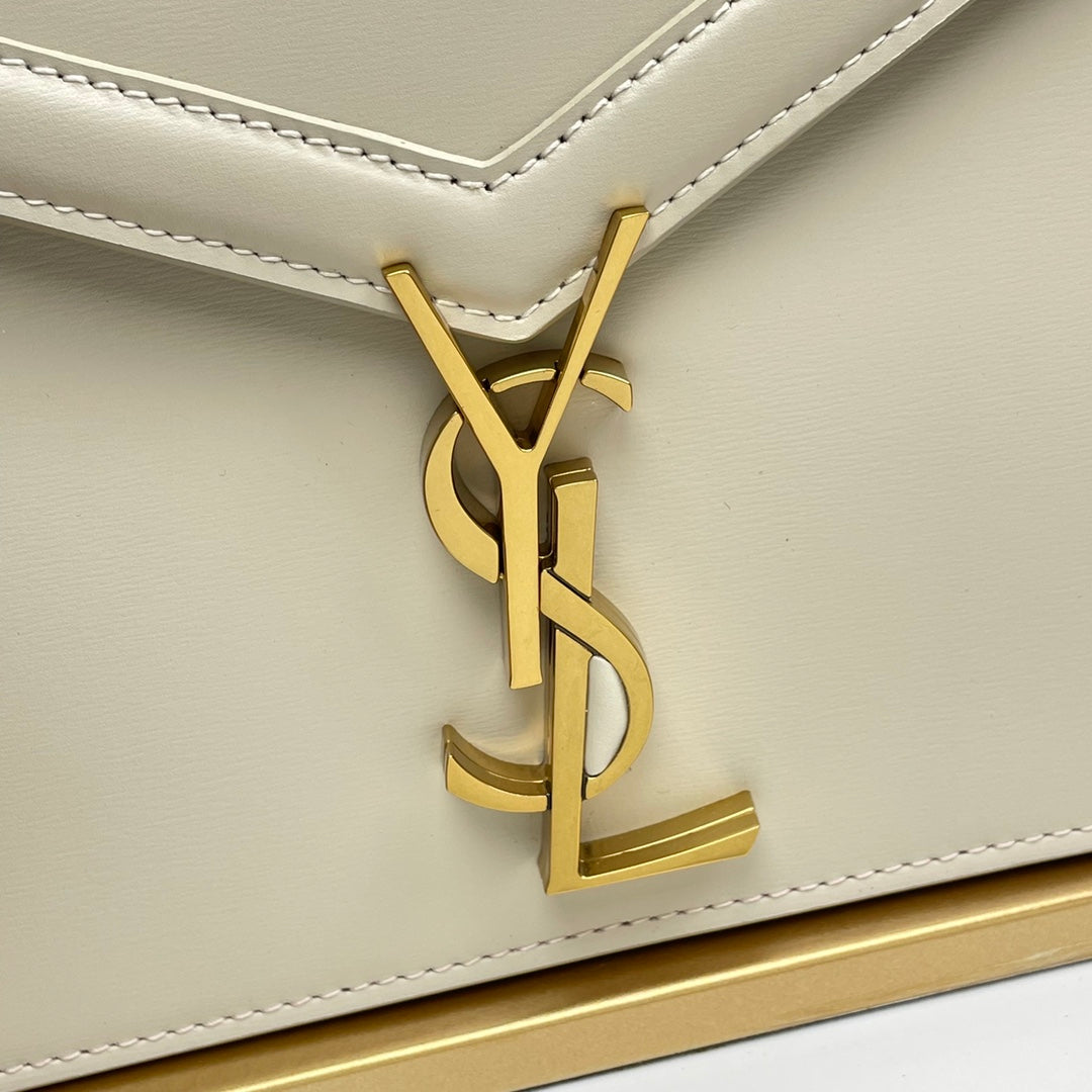 Saint Laurent Cassandra Envelope Chain Bag in Beige Leather with Gold Hardware