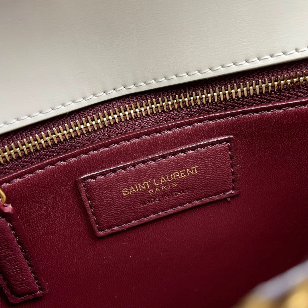 Saint Laurent Cassandra Envelope Chain Bag in Beige Leather with Gold Hardware