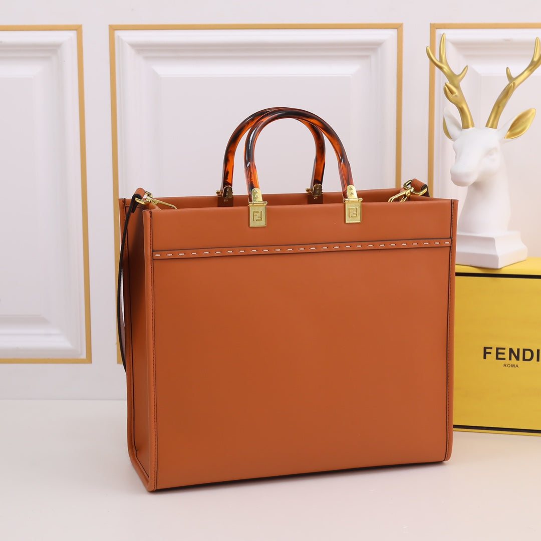 Fendi Sunshine Medium Leather Tote Bag - Tan