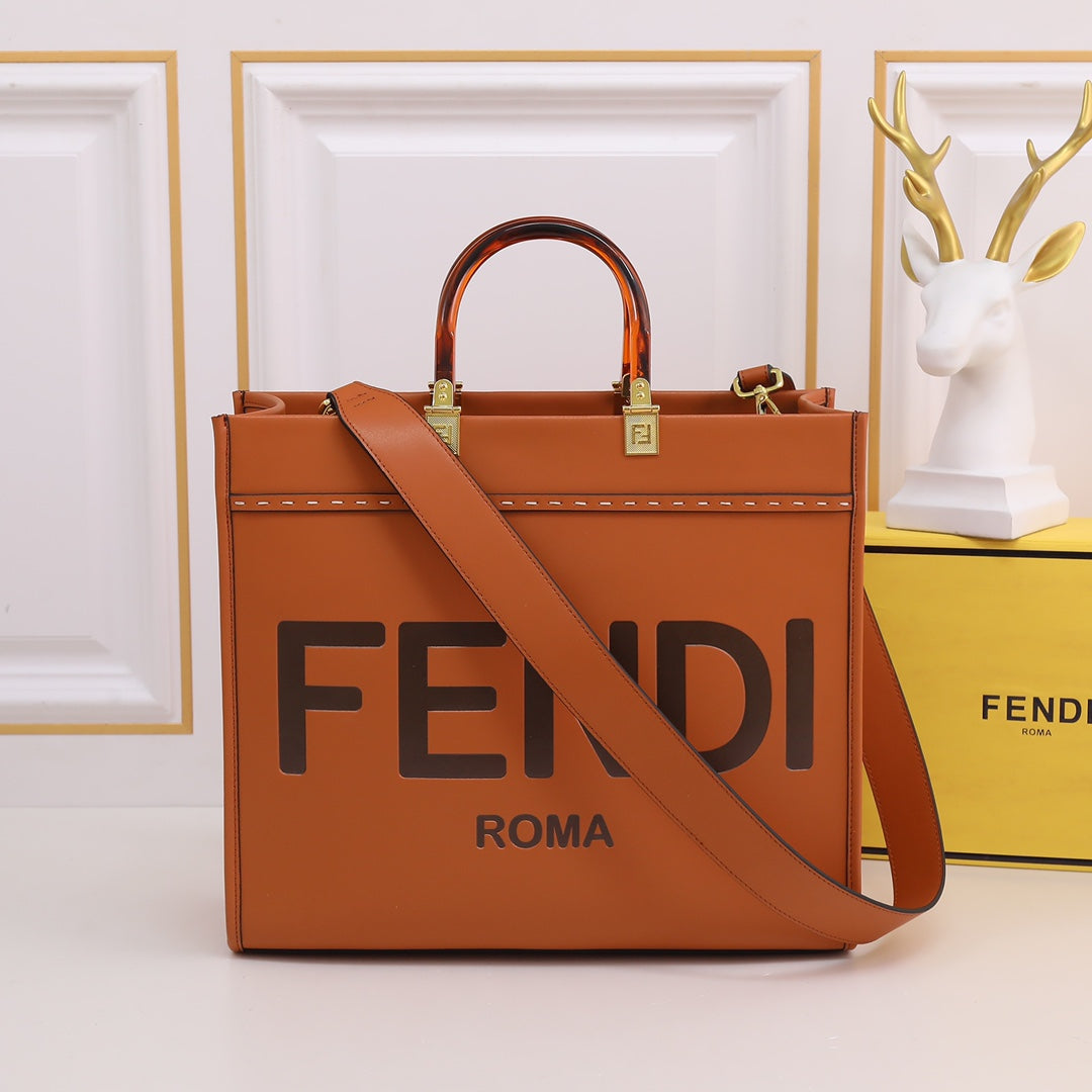 Fendi Sunshine Medium Leather Tote Bag - Tan