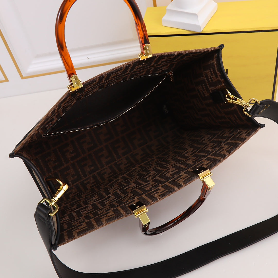 Fendi Sunshine Shopper Medium Brown FF Fabric Tote Bag