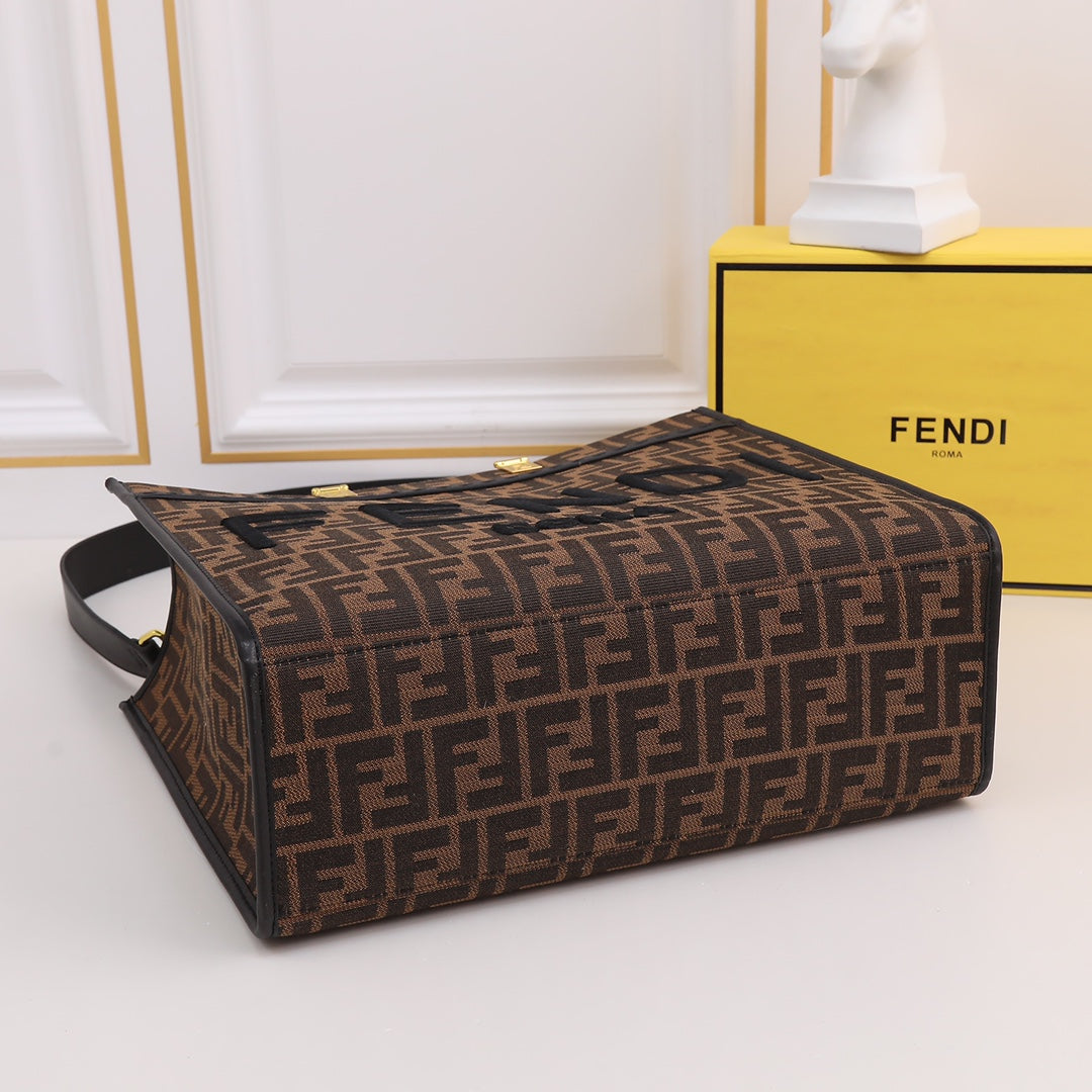 Fendi Sunshine Shopper Medium Brown FF Fabric Tote Bag