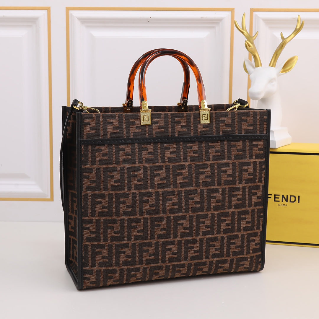 Fendi Sunshine Shopper Medium Brown FF Fabric Tote Bag