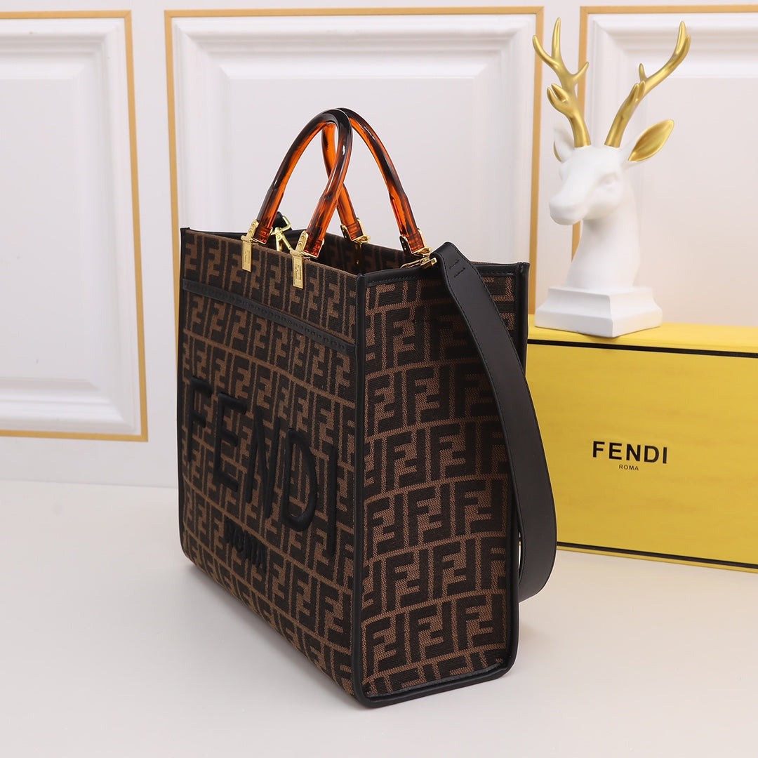 Fendi Sunshine Shopper Medium Brown FF Fabric Tote Bag