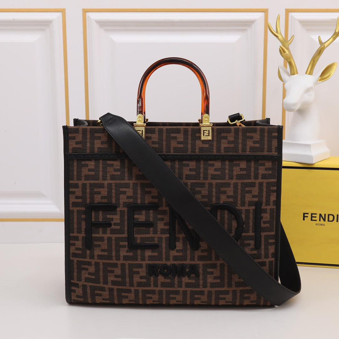 Fendi Sunshine Shopper Medium Brown FF Fabric Tote Bag