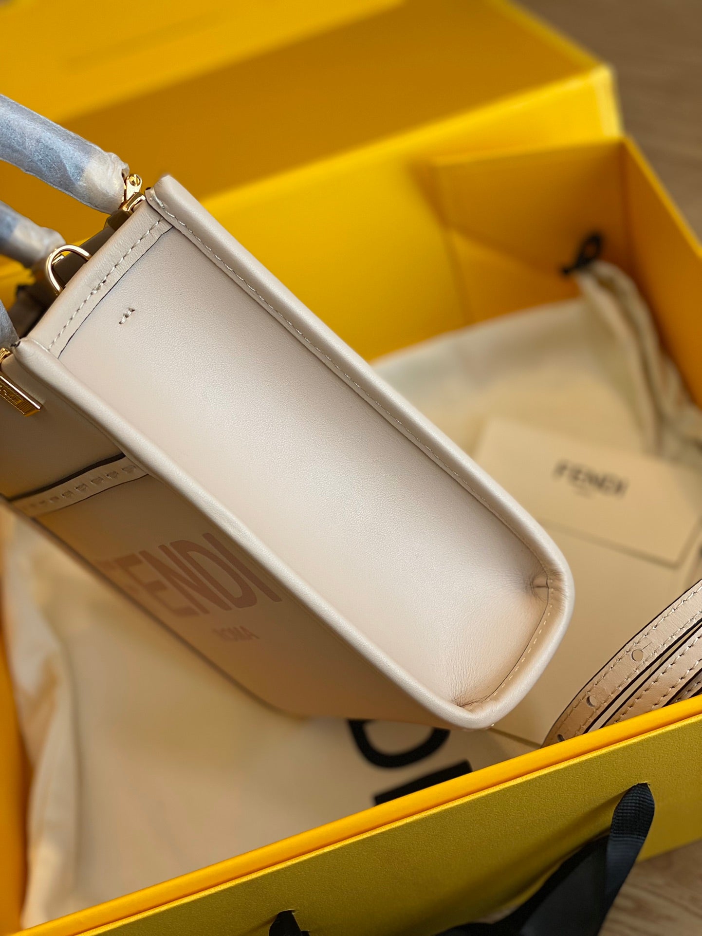 Fendi Sunshine Shopper Mini Bag in Pale Pink Leather with Heat-Stamped Logo