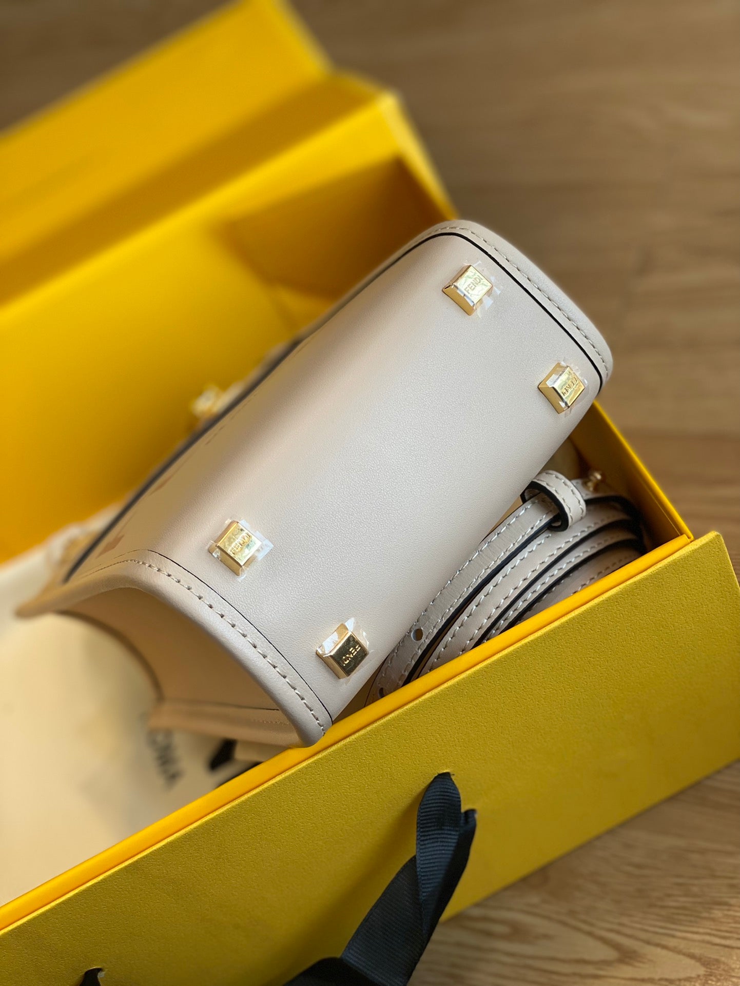Fendi Sunshine Shopper Mini Bag in Pale Pink Leather with Heat-Stamped Logo